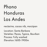 Text information about coffee from Honduras Los Andes on a white background